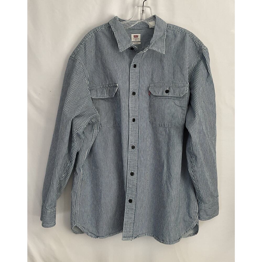 VTG Levi’s Men’s Relaxed Fit Slate Blue&White Denim Retro Workwear Shirt XL